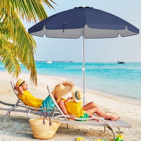 Guarda-sol de praia portátil 178 x 206 cm com inclinação ajustável e bolsa de transporte para jardim, pátio e exterior azul escuro