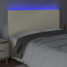 Cabeceira cama c/ LED 180x5x118/128 cm couro artificial crème