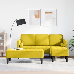 Sofá de Jardim vidaXL com Banco e Almofadas em Veludo Amarelo em L