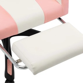 Cadeira estilo corrida c/ apoio pés couro artif. rosa/branco