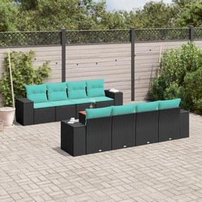 vidaXL 9 pcs conjunto de sofás p/ jardim c/ almofadões vime PE preto