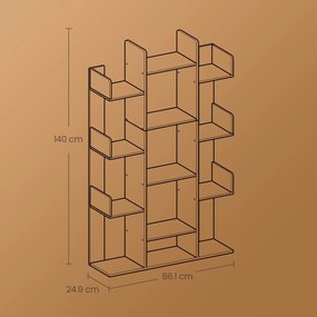 Estante com 13 compartimentos, prateleira de arrumação 25 x 86 x 140 cm castanho vintage