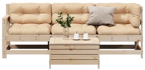 vidaXL 4 pcs conjunto lounge de jardim c/ almofadões pinho maciço