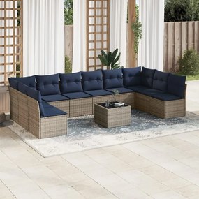 vidaXL 11 pcs conjunto sofás de jardim c/ almofadões vime PE cinzento