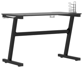 Secretária de gaming c/ luzes LED forma de Z 110x60x75 cm preto