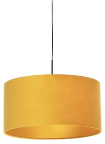 Candeeiro de suspensão preto com abajur de veludo amarelo dourado 50 cm - Combi Country / Rústico