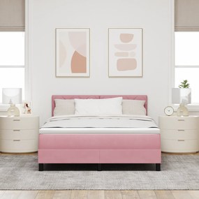 Cama Box Spring com Colchão Rosa 140x200 cm Veludo