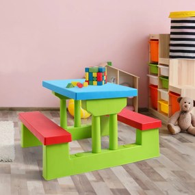 Conjunto de mesa e banco infantil para exterior com guarda-sol para crianças Mobiliário de piquenique para crianças 67 x 41 x 47 cm Multicolor