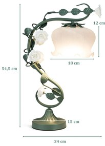 Candeeiro de mesa para cabeceira vintage para mesa de cabeceira com abajur de cristal com 6 rosas de cerâmica e folhas verdes