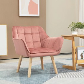 Poltrona Moderna Poltrona de Leitura Estofada em Veludo com Assento Amplo Pés em Madeira  67x61,5x71 cm Rosa