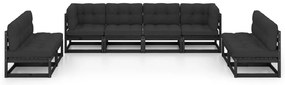 8 pcs conjunto longue de jardim c/ almofadões pinho maciço