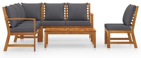 5 pcs conjunto lounge de jardim c/ almofadões acácia maciça