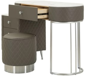TOUCADOR SHARON COM BANCO 120X40X75 CM (TAMANHO DO BANCO Ø36X39) CINZA E PRATEADO