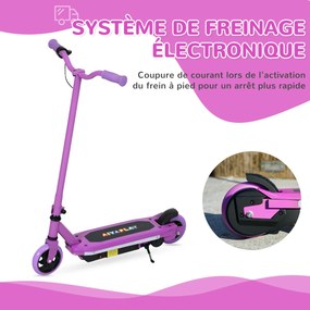 Trotinete elétrico para crianças dos 6 aos 14 anos, velocidade máxima de 10 km/h, luzes LED coloridas, travão elétrico, roxo
