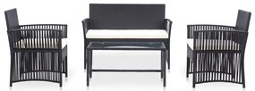 4 pcs conjunto lounge de jardim c/ almofadões vime PE preto