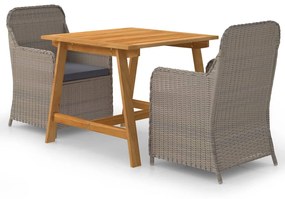 vidaXL 3 pcs conjunto de jantar para jardim castanho
