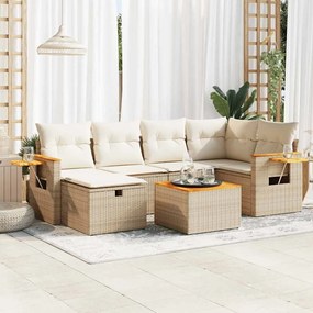 vidaXL 7 pcs conjunto de sofás p/ jardim com almofadões vime PE bege
