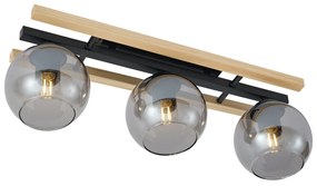 Plafon moderno preto com madeira e vidro fumado 3-luzes - Aleks Moderno