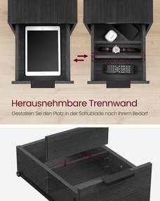 Mesa de apoio, mesa de cabeçeira com 2  tomadas eléctricas e 2 portas USB com 2 gavetas cinzento antracite-preto clássico