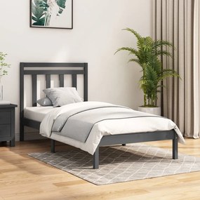 vidaXL Estrutura de cama solteiro 90x190 cm madeira maciça cinza
