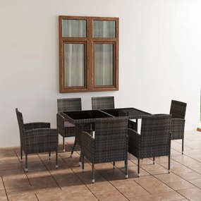 vidaXL 7 pcs conjunto jantar p/ jardim vime PE antracite e cinzento