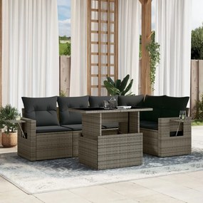 6 pcs conjunto sofás de jardim com almofadões vime cinzento