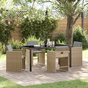 vidaXL Conjunto de Jantar para Jardim 5 pcs Bege vime PE