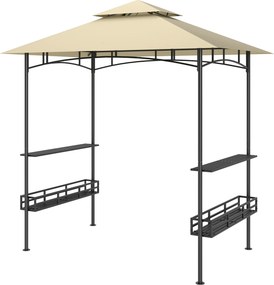 Tenda para churrasco 240 x 150 x 257 cm com toldo para jardim (GRELHADOR NÃO INCLUIDO), ganchos de teto, prateleiras e cestos, bege