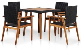 vidaXL 5 pcs conjunto de jantar para jardim vime PE preto e castanho