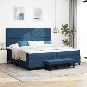 vidaXL Cama Box Spring com Colchão & Banco Azul 200x200 cm Tecido