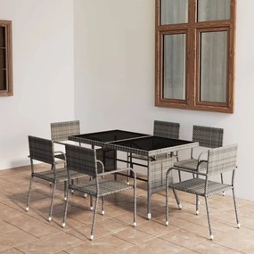 vidaXL 7 pcs conjunto jantar p/ jardim vime PE antracite e cinzento