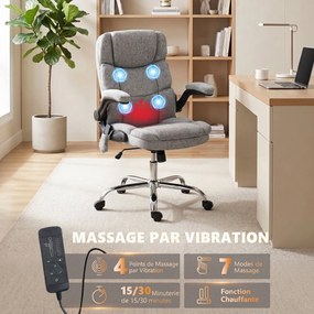 Cadeira de escritório com função de massagem e aquecimento, cadeira de escritório ergonómica com altura ajustável e função de balanço, cinzenta