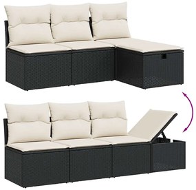 8 pcs conjunto sofás de jardim com almofadões vime PE preto
