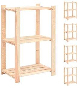 5 unidades arrumação 3 prateleiras 60x38x90cm pinho 150 kg