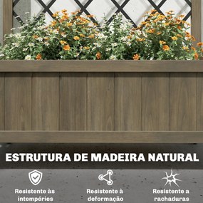 Floreira de Madeira com Grade Metálica e Rodas para Plantas Trepadeiras Vaso Elevado 72x36x168 cm Carbonizado
