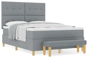 Cama Box Spring vidaXL com Colchão e Banco Cinza Claro 140x190 cm Teci