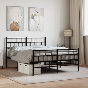 Estrutura de cama com cabeceira e pés 140x190 cm metal preto