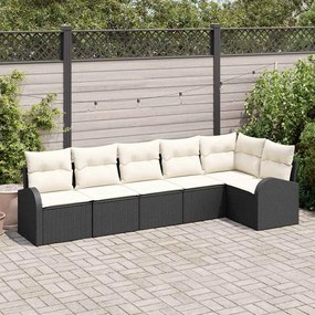 vidaXL Conjunto de Sofá de Jardim 6 Peças com Almofadas Preto Vime Sintético