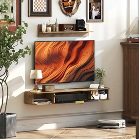 Móvel de TV Sala de Estar com Prateleira de Parede 120x24x16 cm Armário Orifícios para Cabos para Televisão de Parede Carvalho