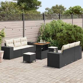 Conjunto de Sofá Jardim vidaXL de 9 Peças com Almofadas Preto Rattan A