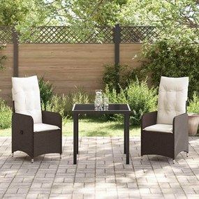 Conjunto de Jantar de Jardim 3 Peças com Almofadas Castanho Rattan Sin