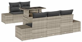 Conjunto de Sofá de Jardim com 6 Peças e Almofadas Cinza Claro em Ratt