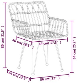 5 pcs conjunto de jantar p/ jardim vime PE