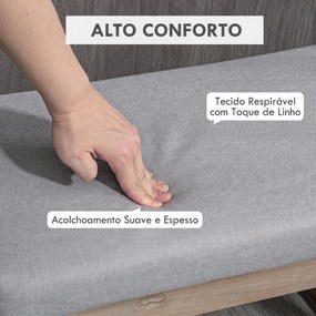Pousa-pés para Sala de Estar, Banco Baixo Estofado em Linho Sintético com Estrutura de Madeira, Cinzento
