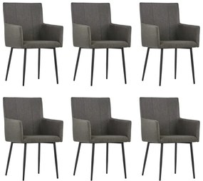 vidaXL Cadeiras jantar c/ apoio braços 6 pcs tecido cinza-acastanhado
