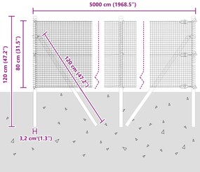 Cerca de Fios Soldados com 13 Postes 0.8x50 m de Aço Galvanizado