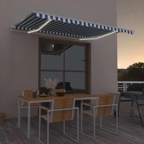 Toldo automático c/ LED e sensor de vento 450x350cm azul/branco