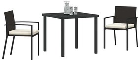 Conjunto de Jantar de Jardim 3 Peças Preto Rattan Sintético