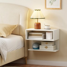 Mesa de Cabeceira Flutuante, 50 x 30 x 36,5 cm, 2 Compartimentos Abertos, Branco