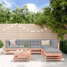 7 pcs conj. lounge jardim com almofadões madeira douglas maciça